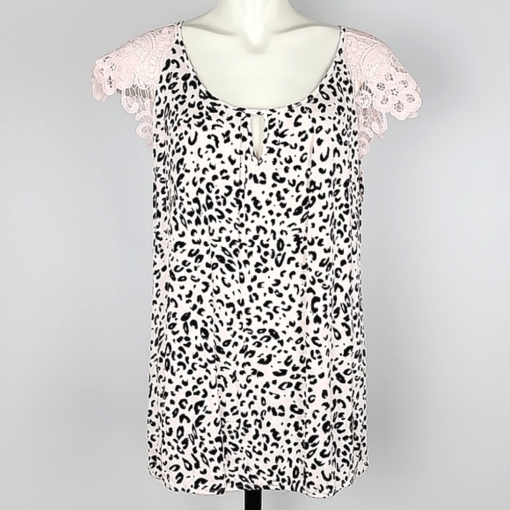 Ricki's Leopard Print Pink Lace Capped Shoulder Top Front Cutout  Size Size XL